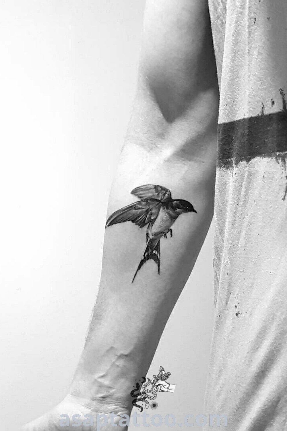 A person with a bird tattoo on their arm showcasing a Bluebird Tattoo and other designs like Robin, Swallow, and Lark tattoos. Discover amazing ideas for tattoos to decorate your body with at asaptattoo.com.