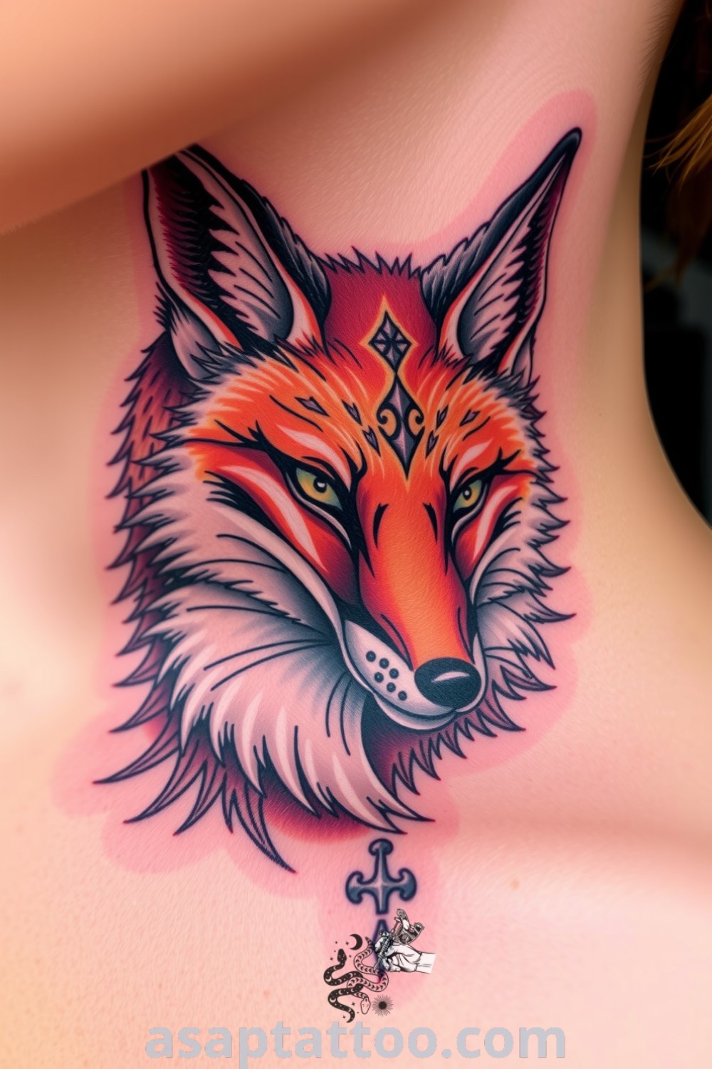 Vintage fox tattoo featuring intricate linework and earthy tones, showcasing a realistic fur texture. An elegant design that conveys strength and cunning, you must see this amazing tattoo idea. asaptattoo.com