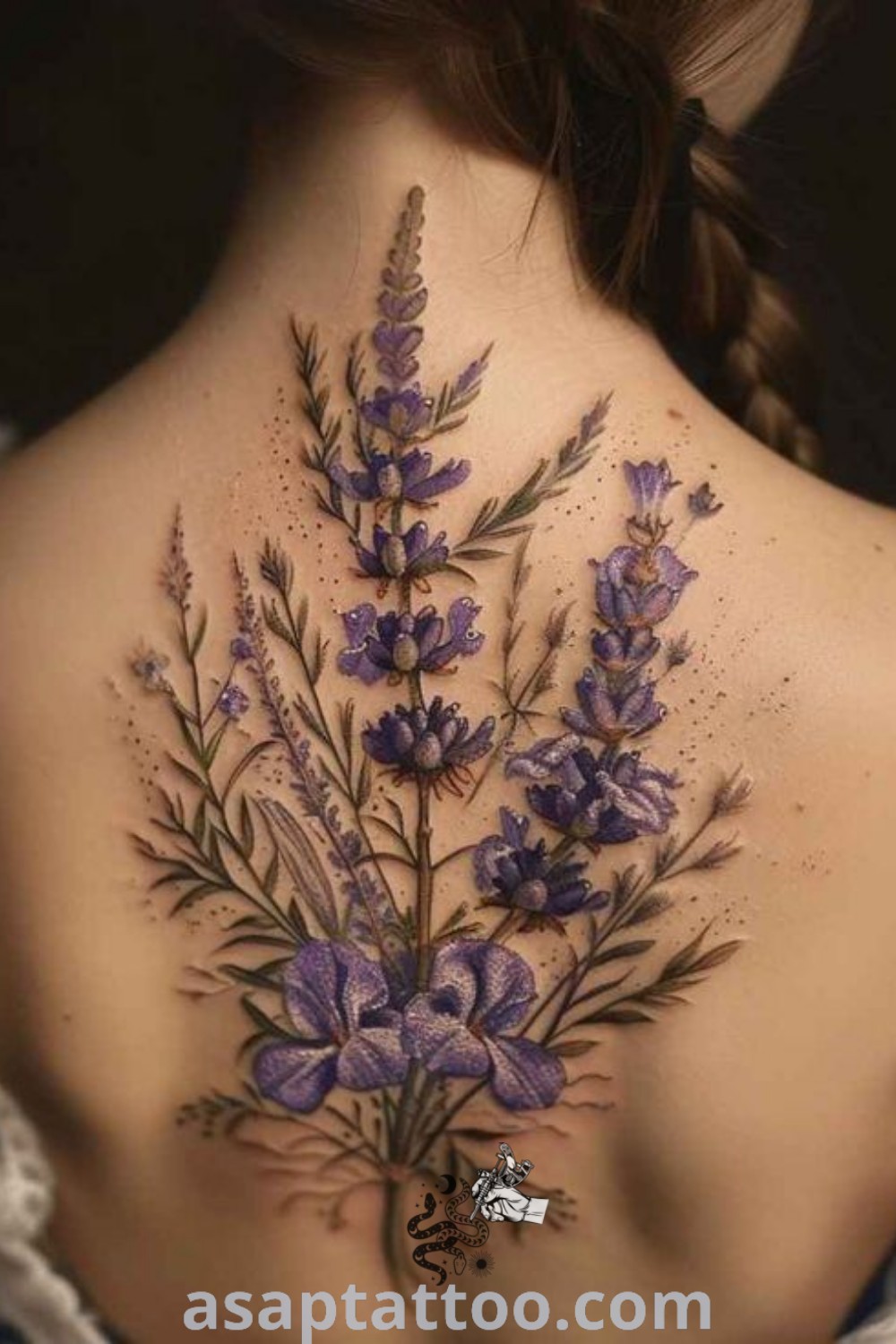 Elegant lavender neck tattoo featuring intricate floral designs, perfect for women seeking beautiful cover-up tattoos. Discover inspiring floral tattoo ideas at asaptattoo.com.