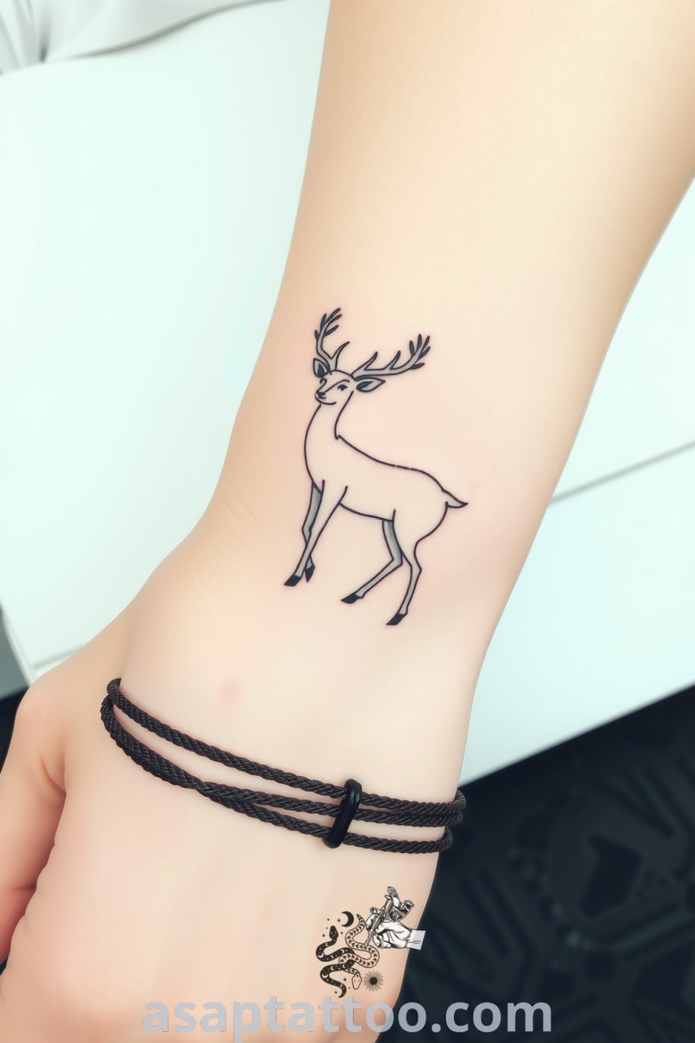 Linework deer tattoo with intricate details and shading, elegantly displayed on light skin. This gorgeous tattoo idea is one you must see to believe. asaptattoo.com