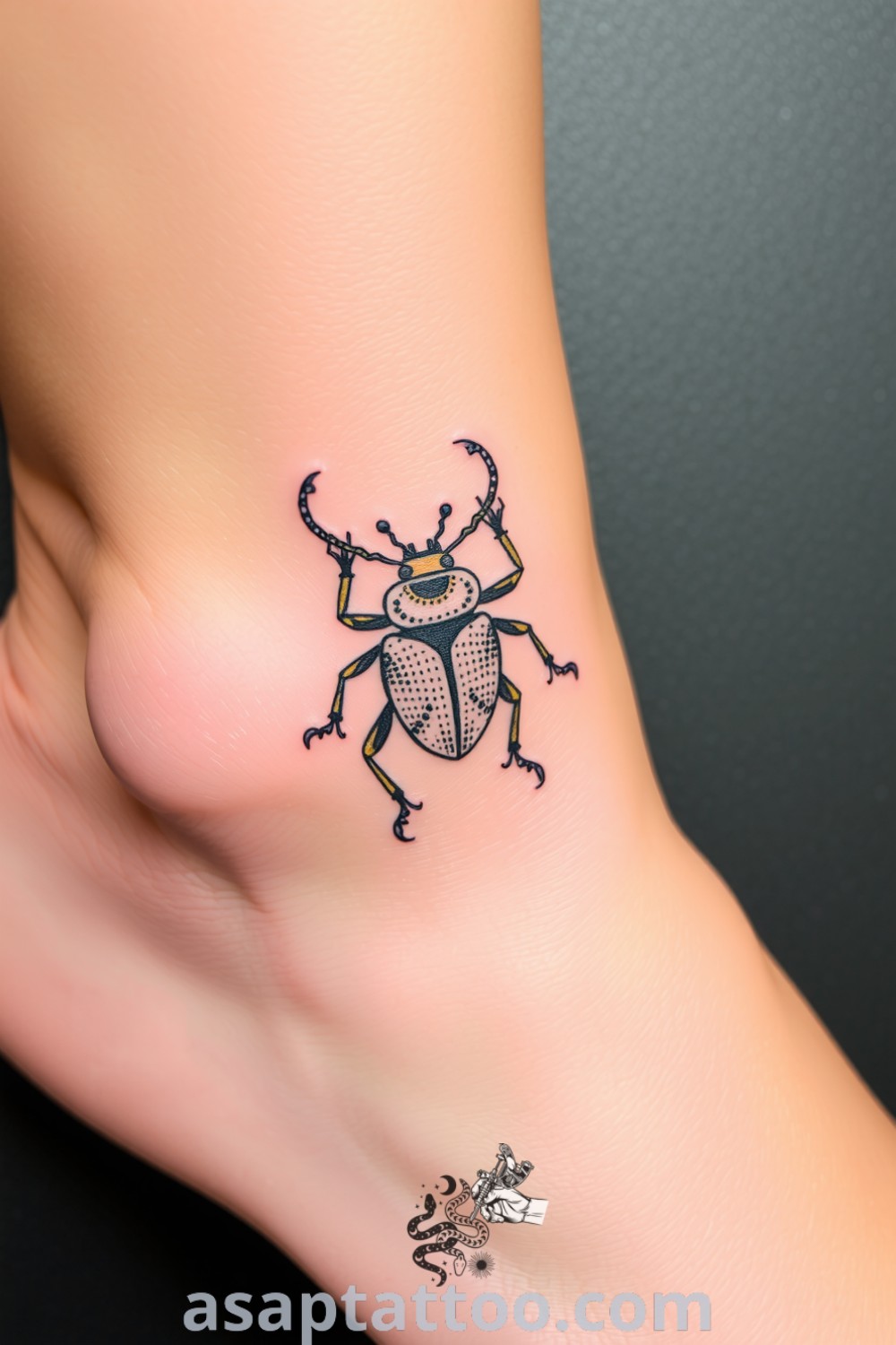 Intricate dotwork beetle tattoo showcasing fine and bold lines with a textured effect, embodying resilience and transformation. A gorgeous tattoo idea you must see to believe. asaptattoo.com