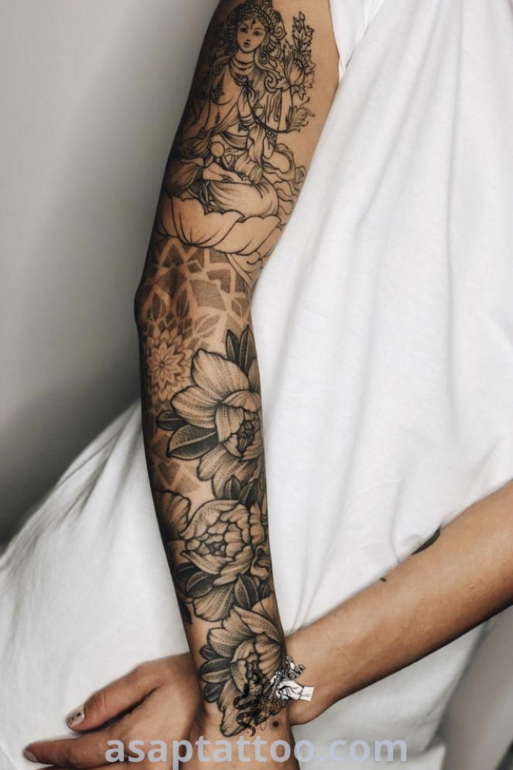 Intricate mandala tattoo sleeve on a woman