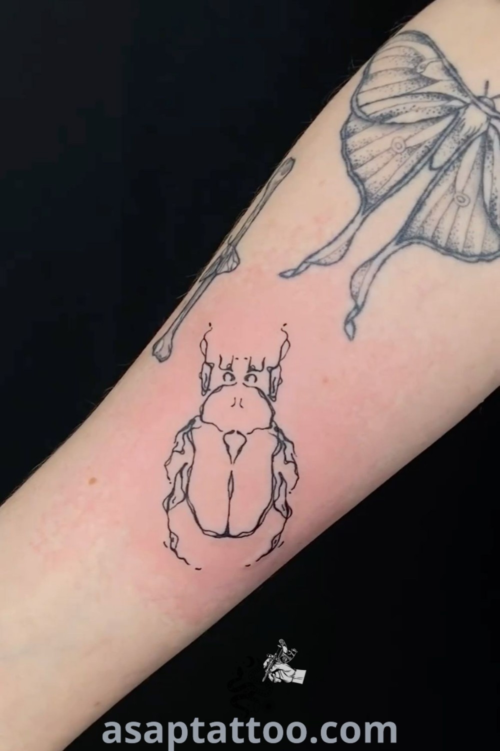 Charming beetle tattoo on a lady
