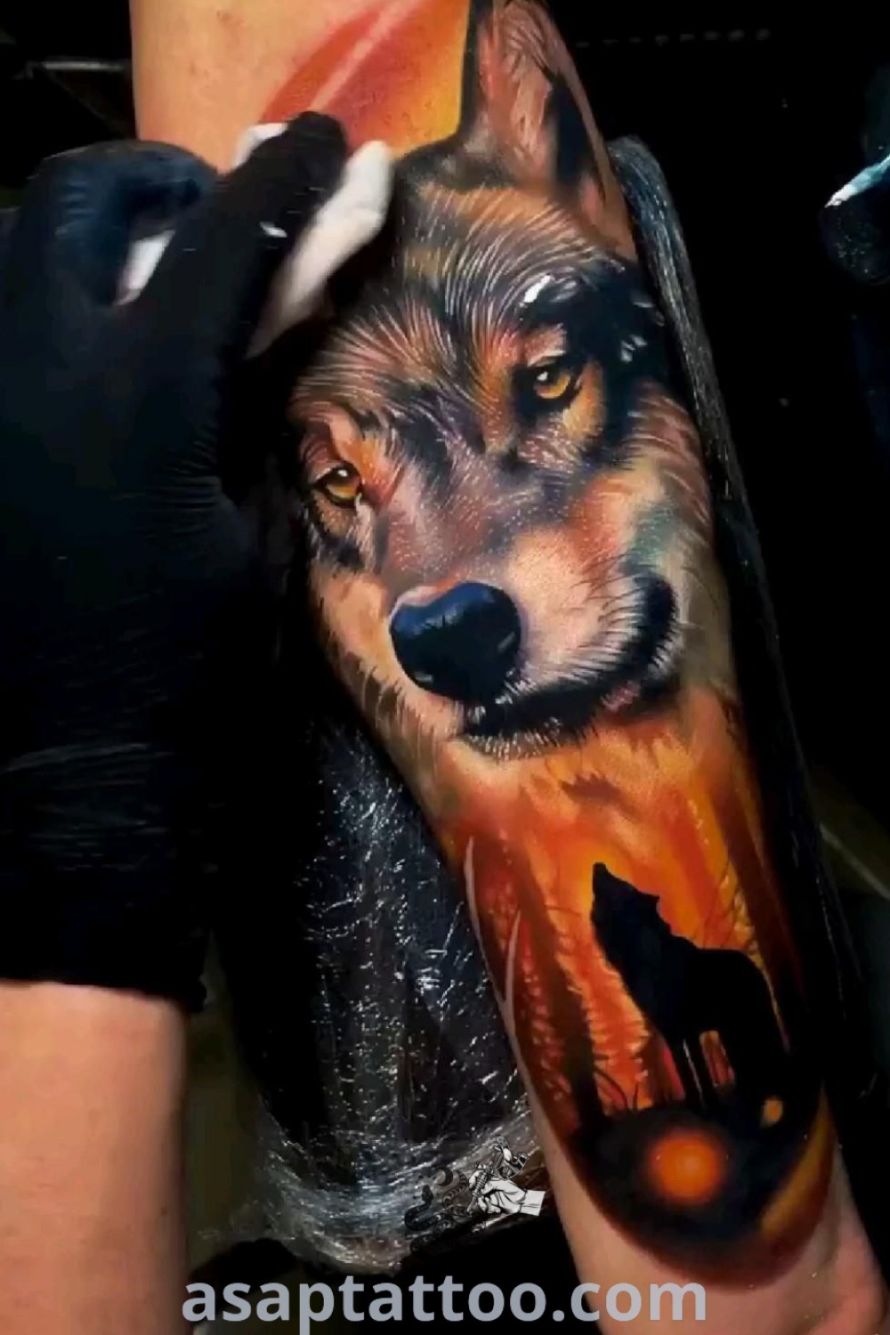 Colorful wolf geometric tattoo design featuring vibrant colors and intricate details. An inspiring choice for men seeking elegant and colorful tattoos. Explore more amazing ideas at asaptattoo.com.