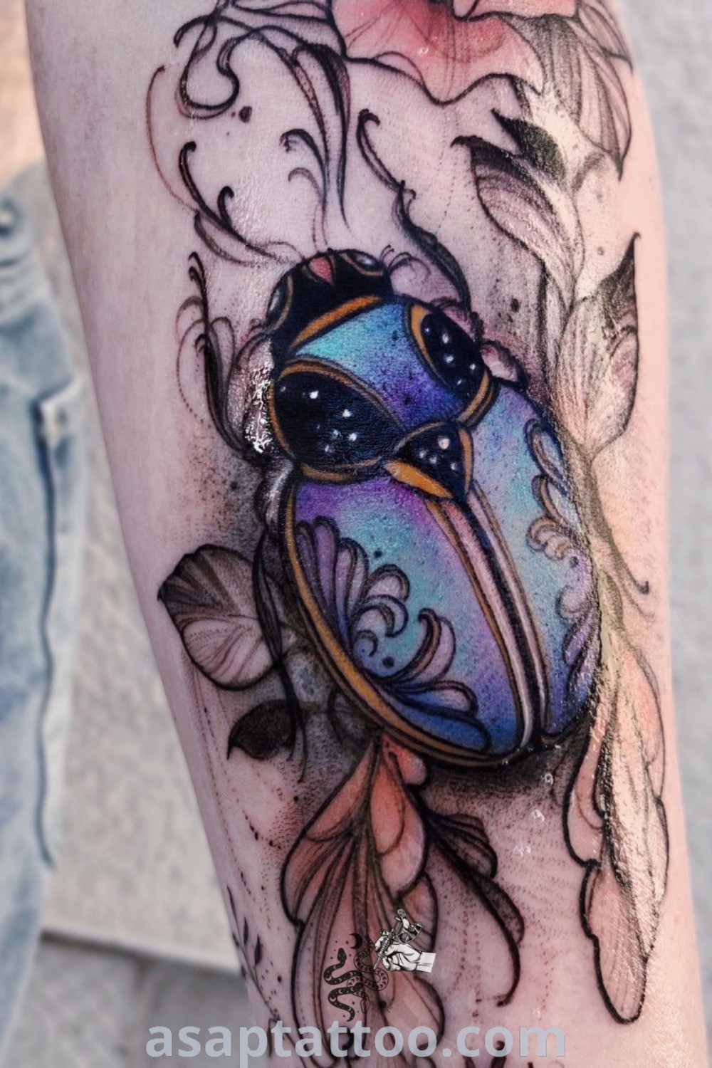 Jewel bug tattoo design featuring a woman