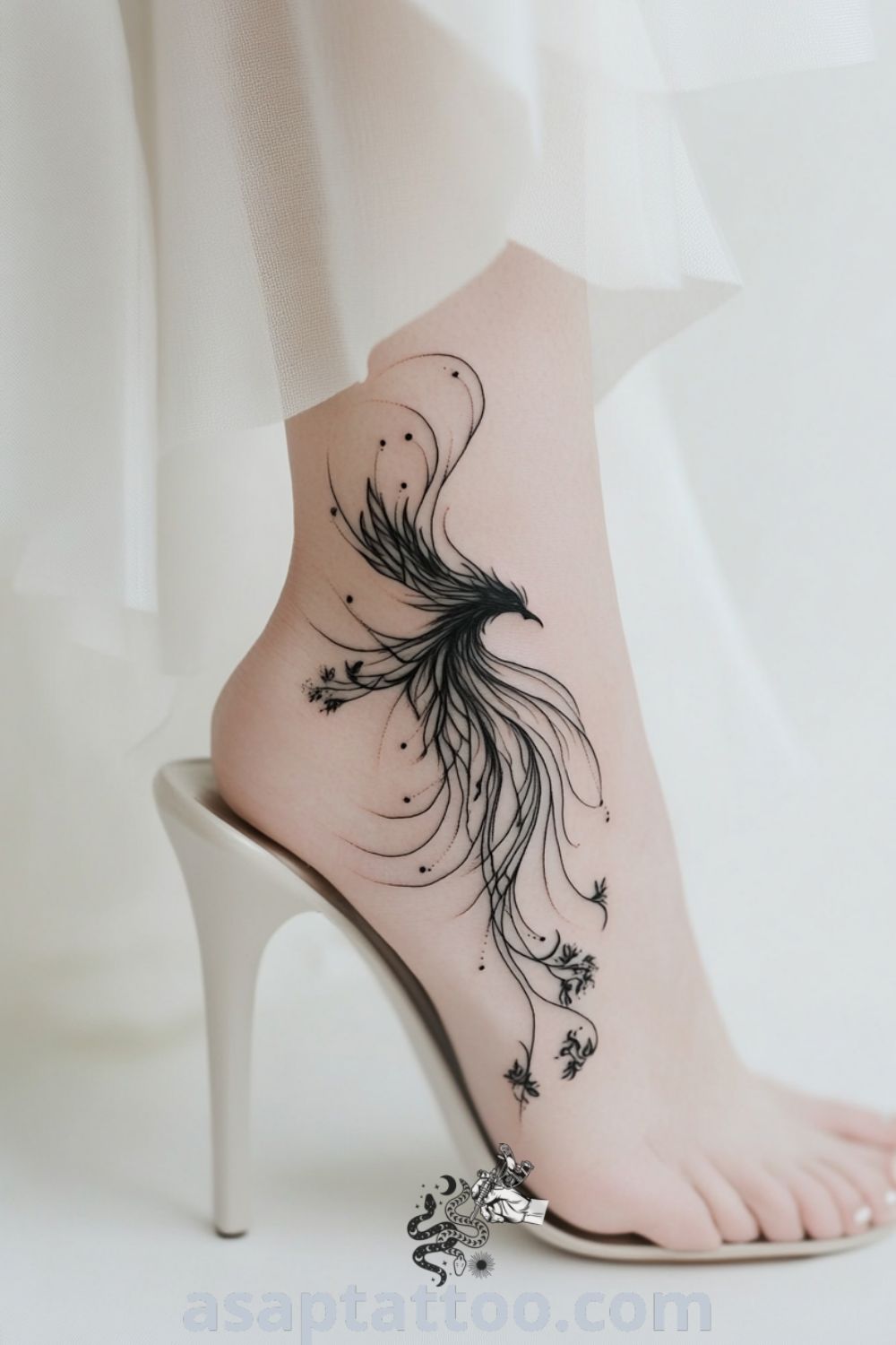 Minimal black phoenix tattoo on bride