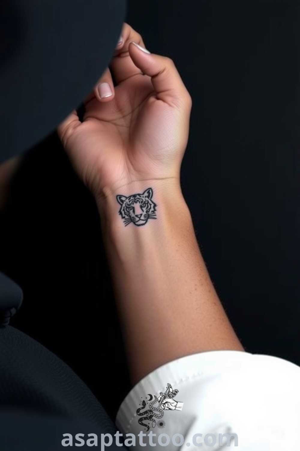 Minimalist tiger tattoo featuring sleek lines and intricate shading, emphasizing strength and beauty. A gorgeous design that will inspire you to get inked. asaptattoo.com