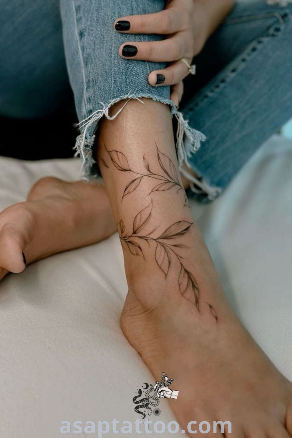 Elegant vine ankle tattoo with a woman