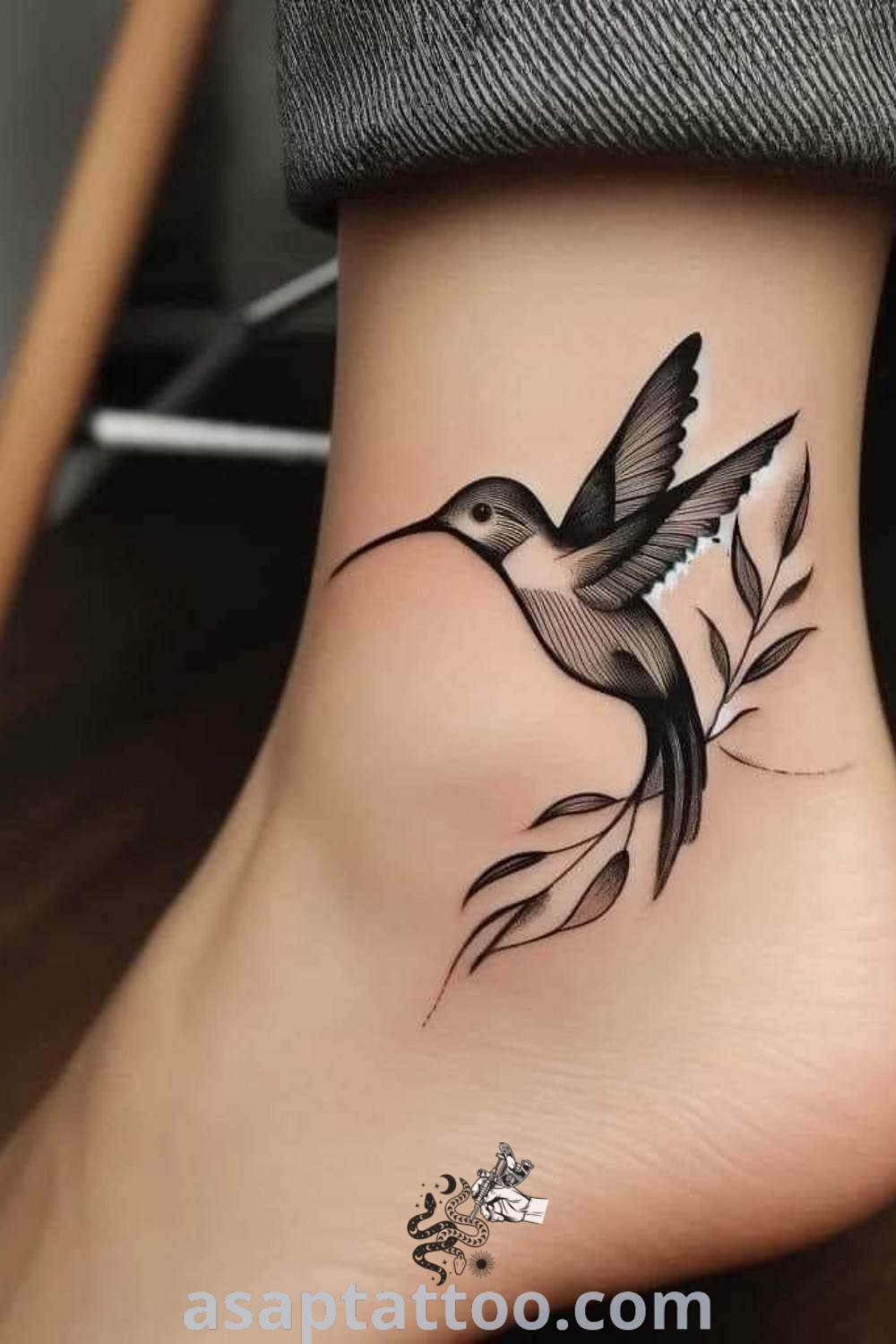 Small bird of paradise tattoo on the ankle, an elegant design representing tattoos with meaning that you must see. Discover stunning ideas to inspire you at asaptattoo.com.