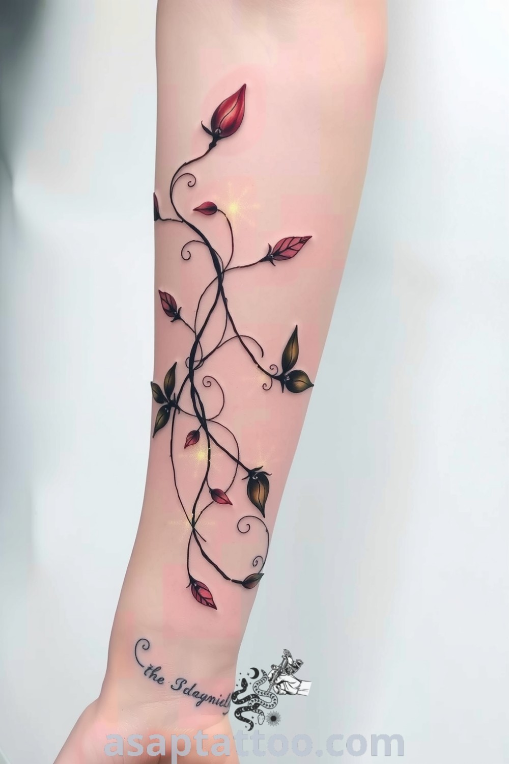 Smoke-style plant tattoo on forearm with delicate linework and soft hues, showcasing elegant organic beauty. A gorgeous tattoo idea you will absolutely love. asaptattoo.com