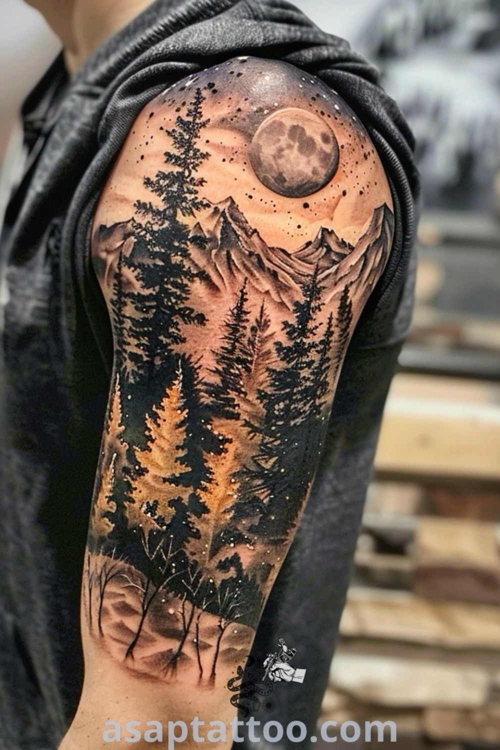 Forest tattoo sleeve on men