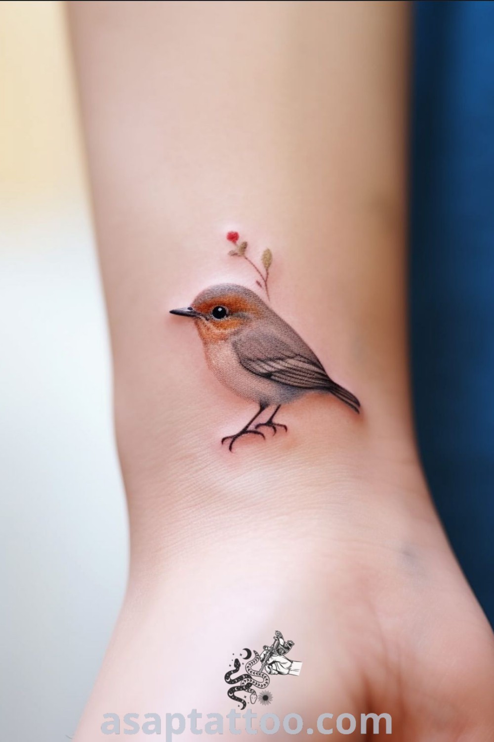 Small bird tattoo on a woman