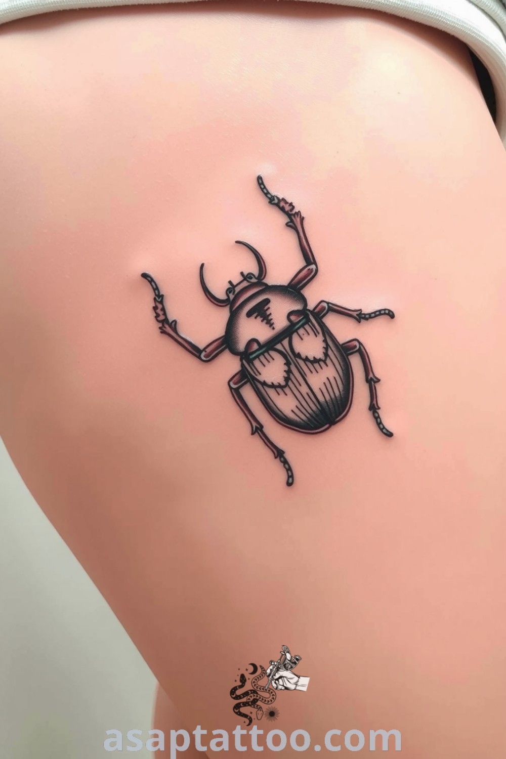 Intricate beetle tattoo with captivating linework and shading, showcasing an elegant design perfect for those seeking unique and inspiring tattoos that will melt your heart. asaptattoo.com
