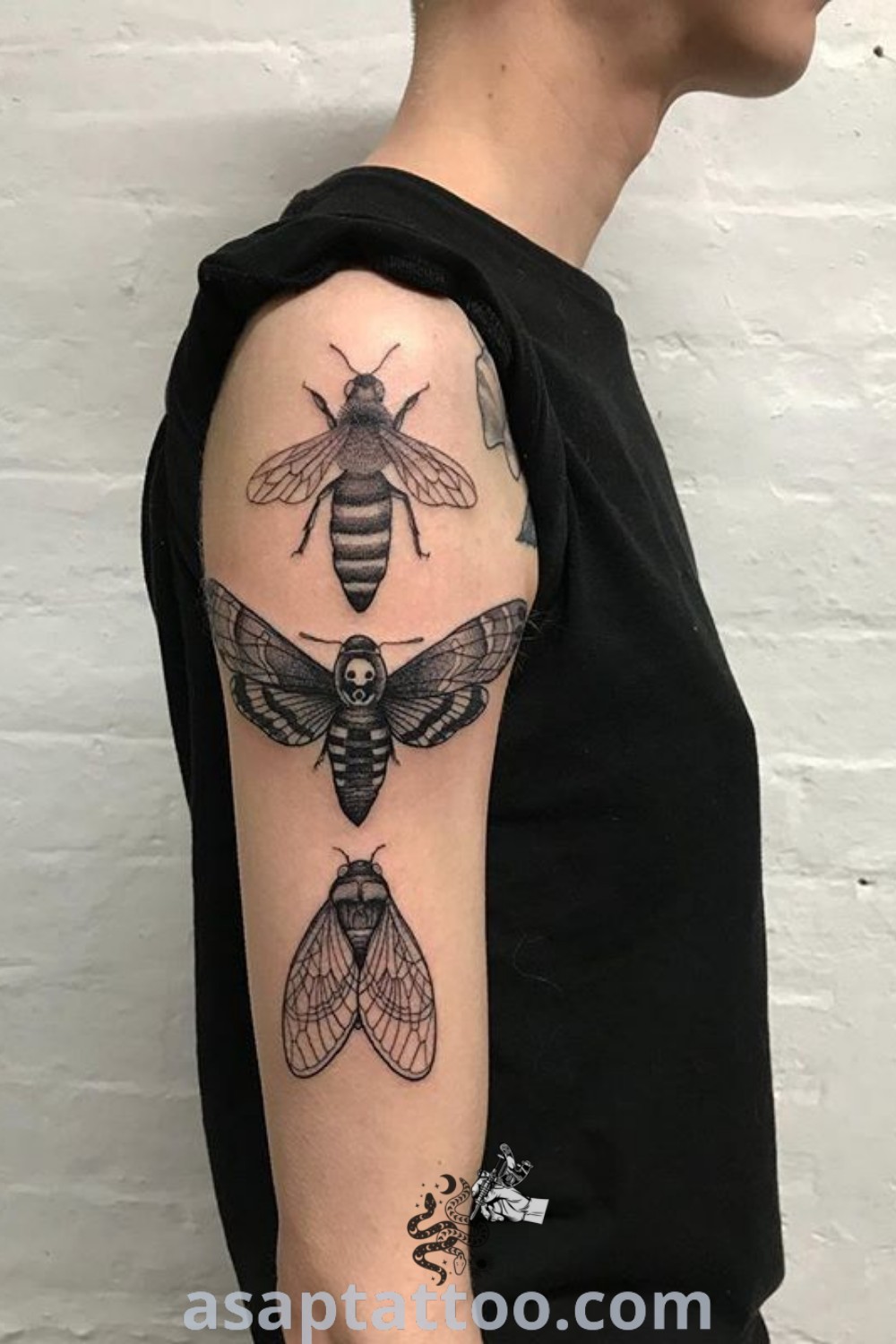 Elegant bee tattoos on a woman