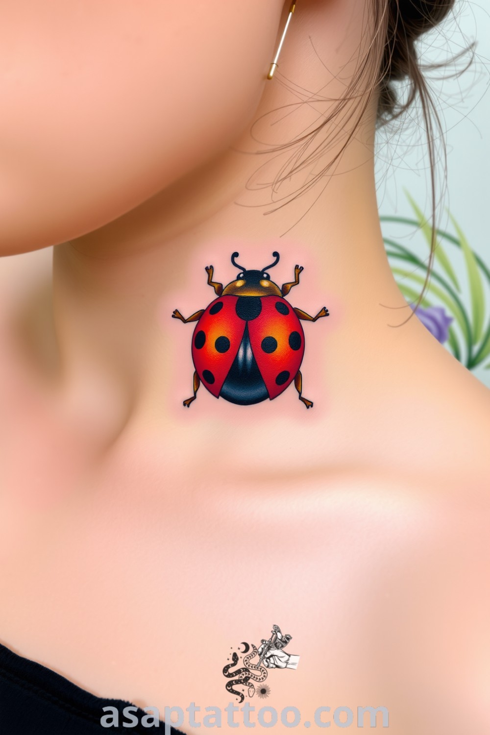 Abstract ladybug tattoo in vibrant reds and blacks with intricate linework and soft gradients, showcasing elegance and movement. A gorgeous tattoo idea you must see to believe. asaptattoo.com