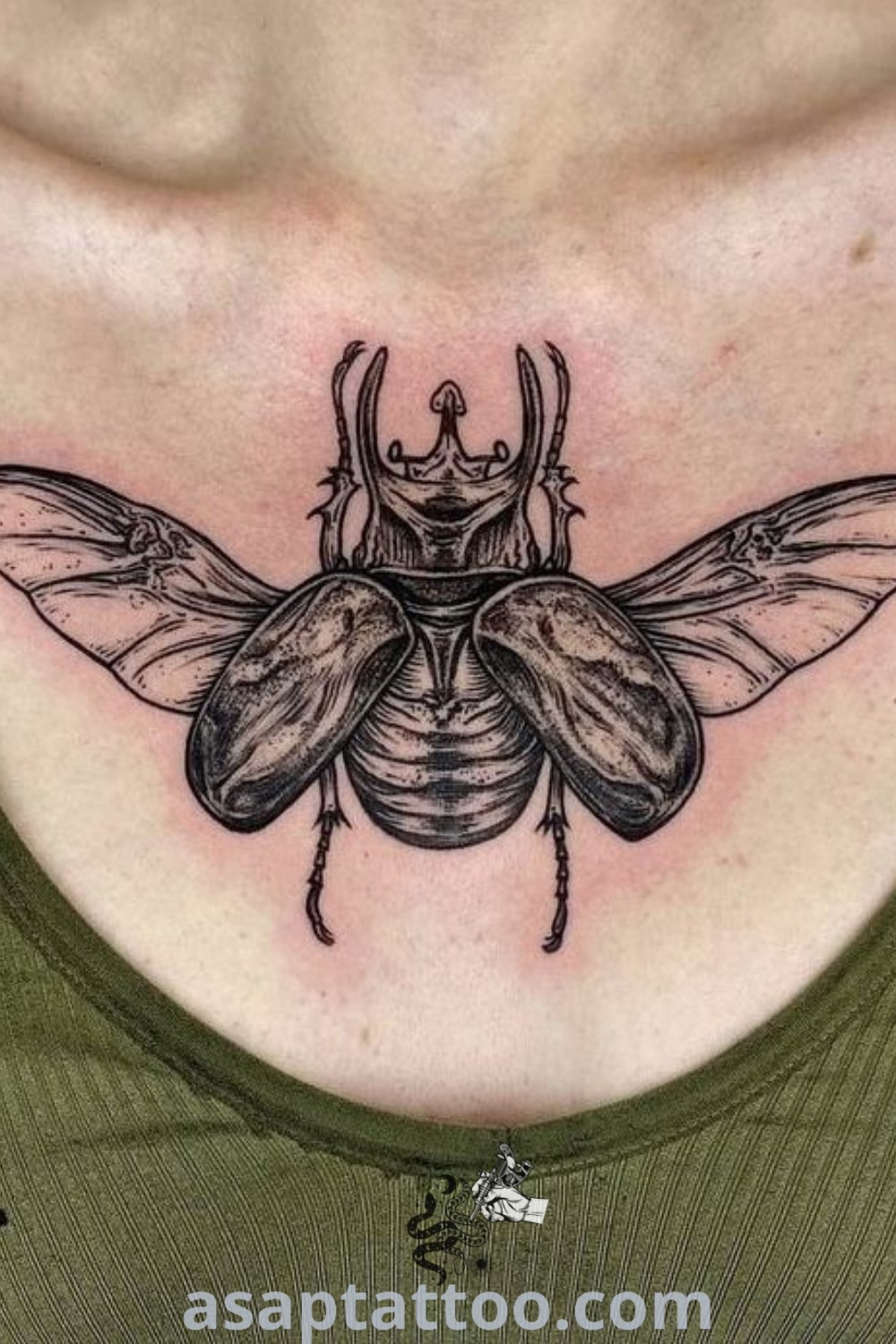 Rhino beetle tattoo on a woman
