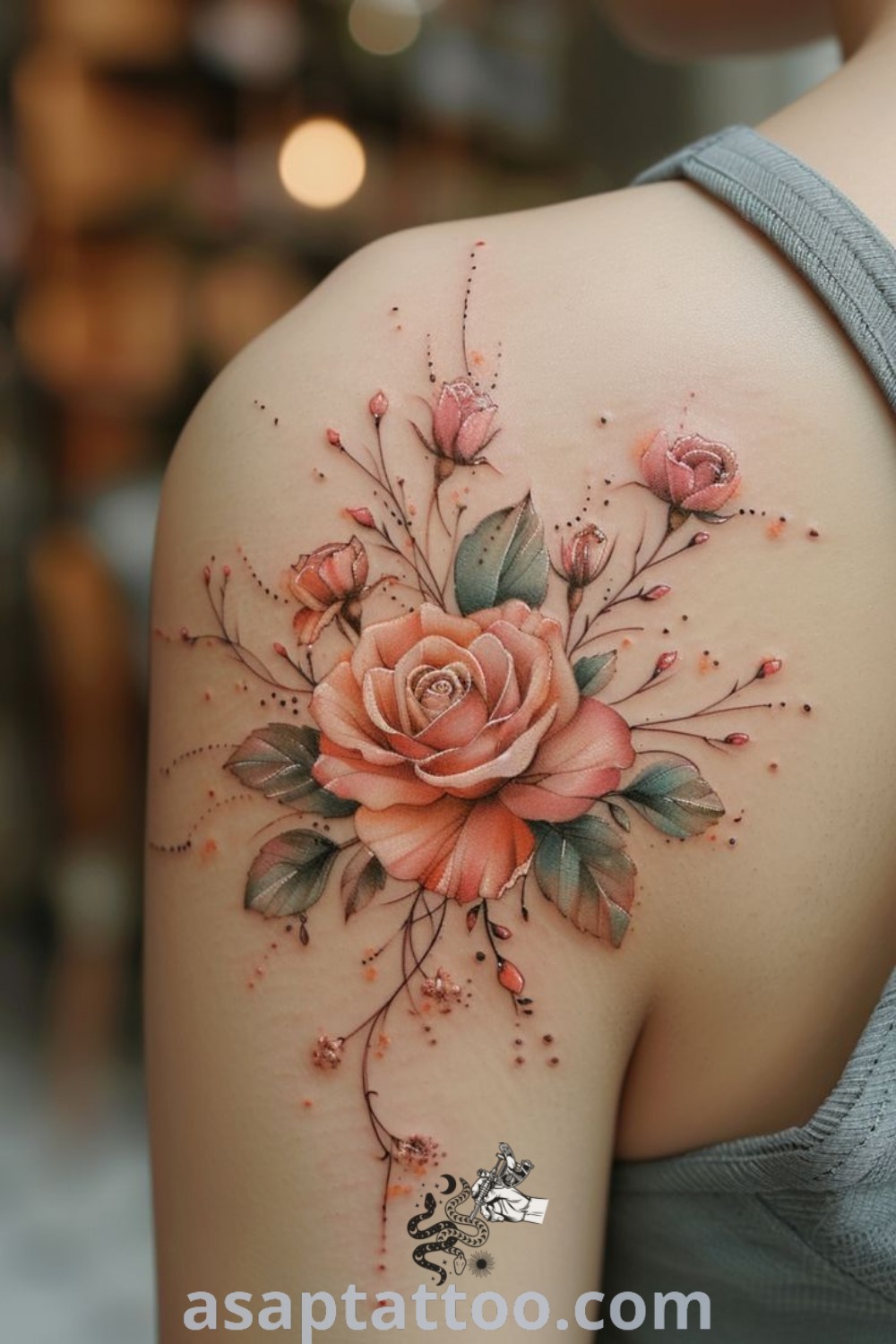 Floral colored tattoo on a woman