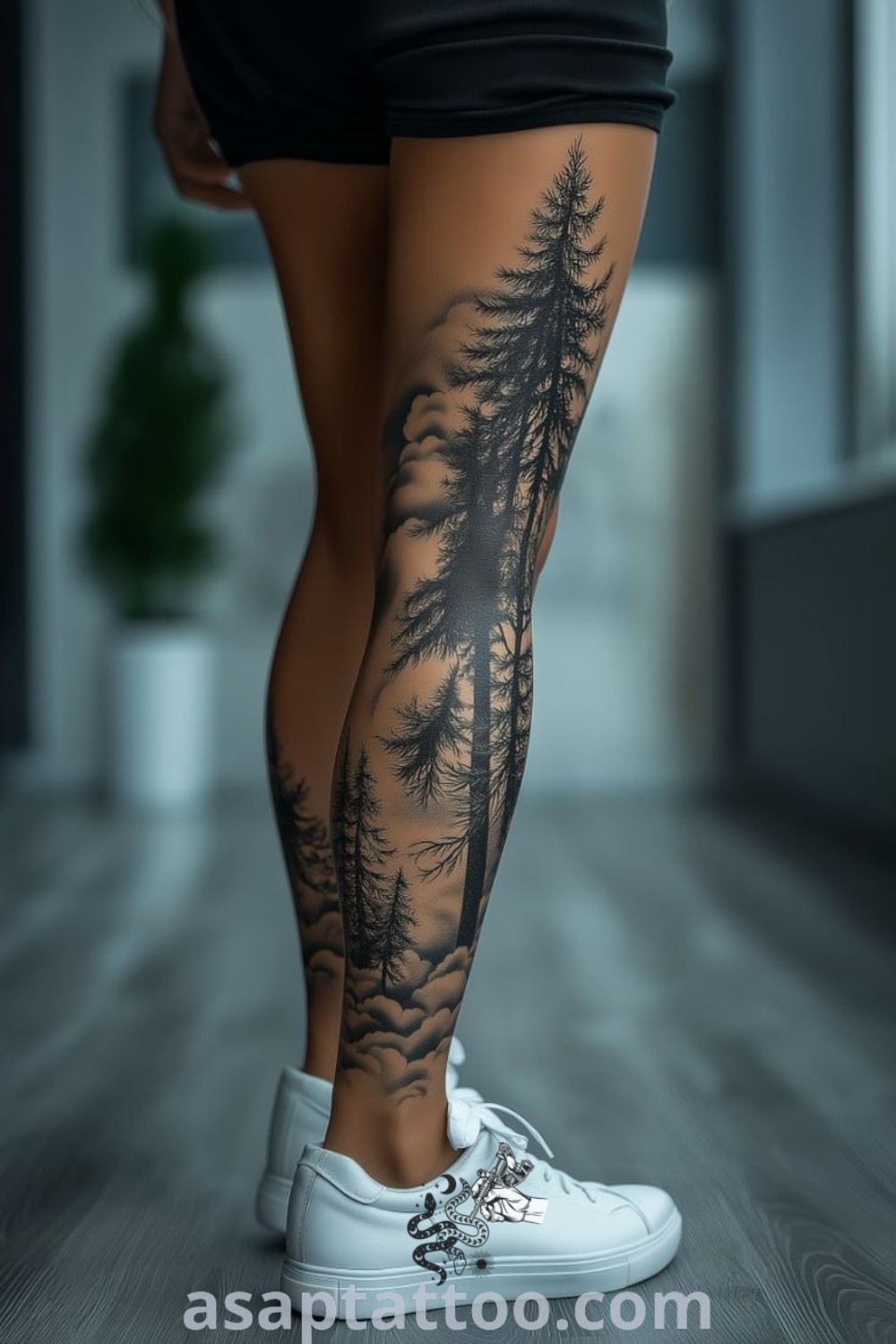 Elegant pine tree tattoo on woman