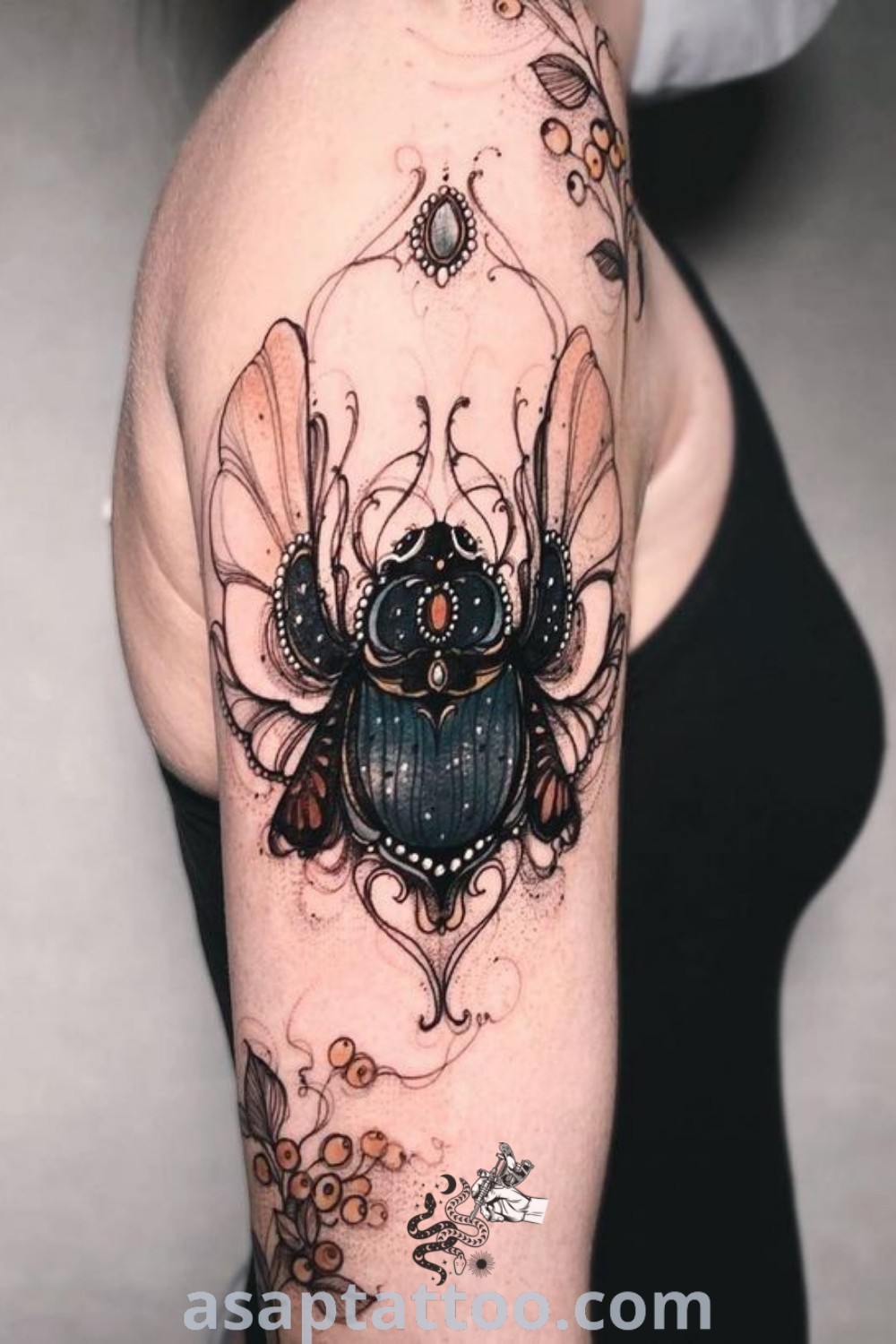 Black and grey tattoo of a woman