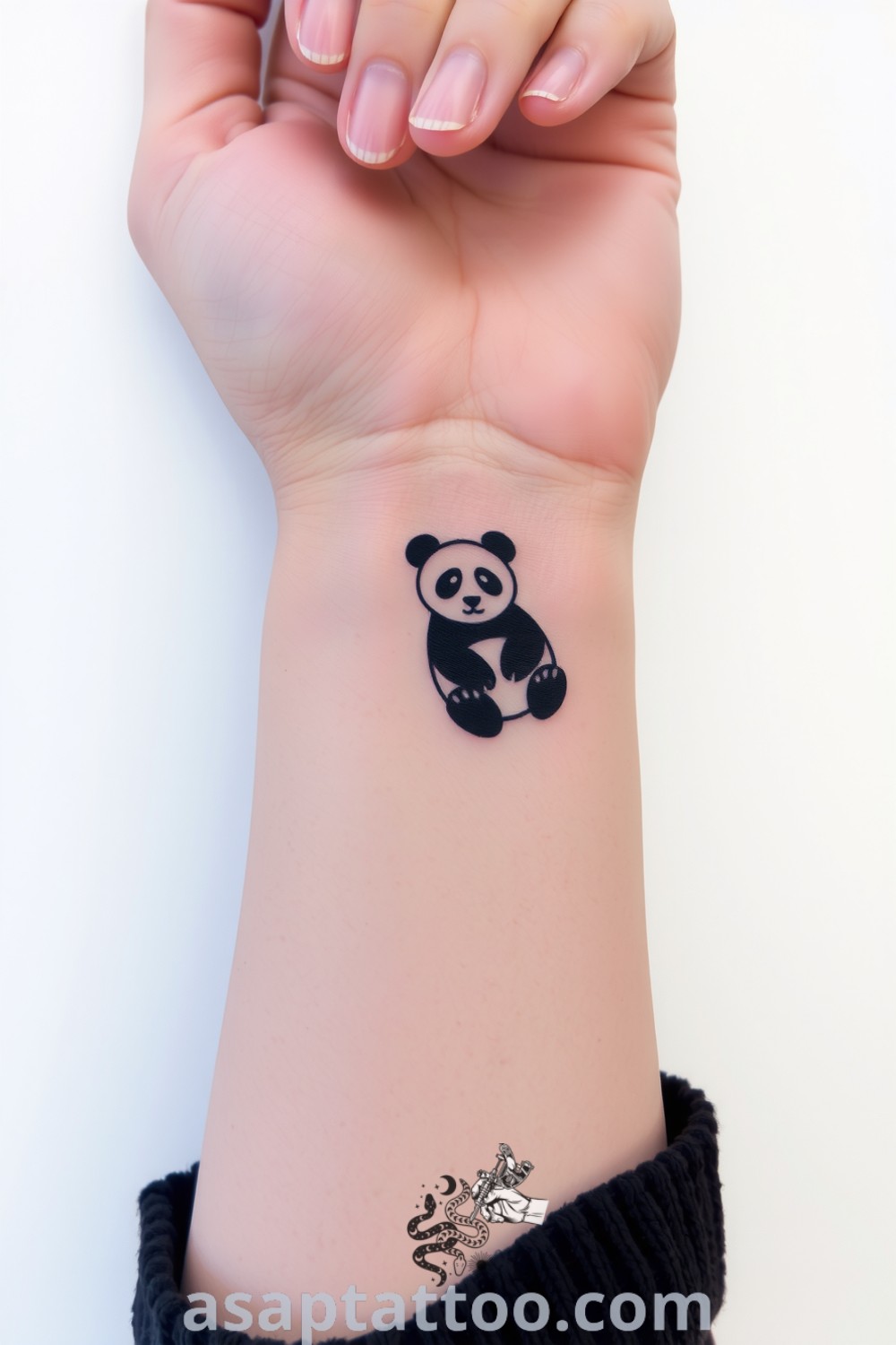 Minimalist panda tattoo with clean linework and subtle shading, offering a playful yet tranquil design. A gorgeous tattoo idea you must see to believe. asaptattoo.com