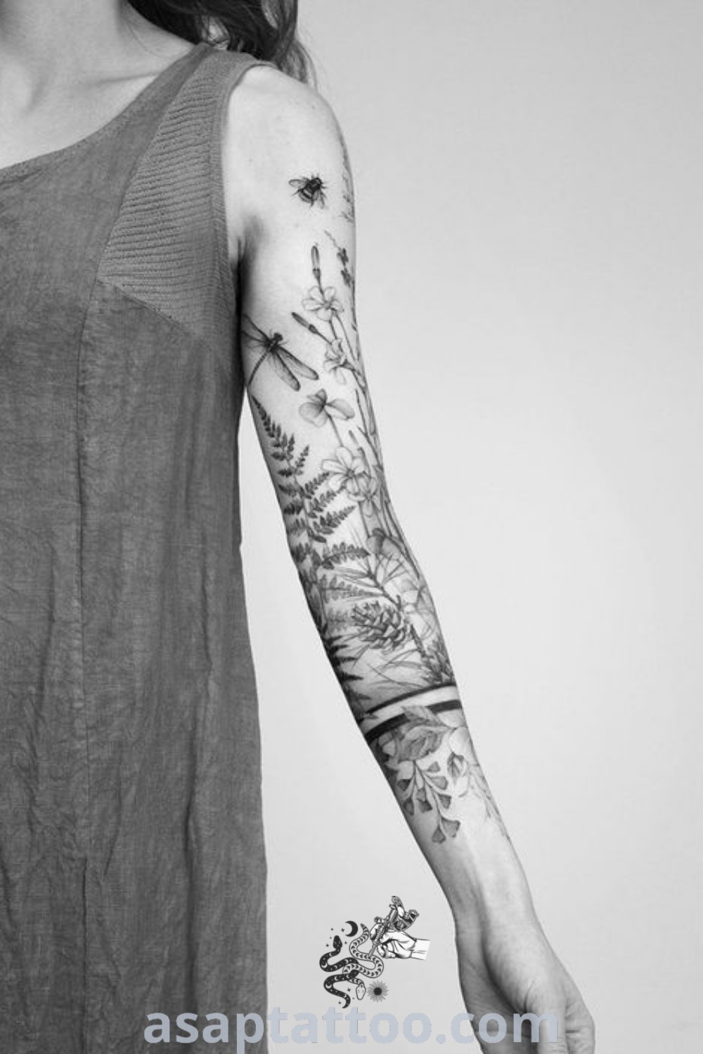 Feminine tattoo sleeve featuring artistic designs and filler ideas for women, showcasing cream tattoos, feminine horror themes, and elegant body art inspiration. Discover stunning tattoos to try right now at asaptattoo.com.