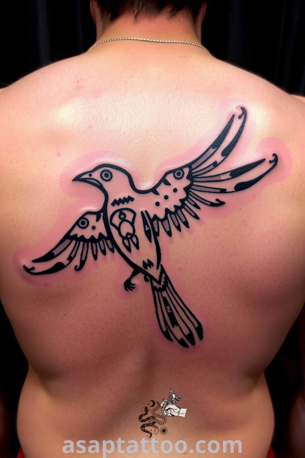Cave art bird tattoo featuring intricate linework and subtle gradients on light skin, symbolizing connection to heritage. A gorgeous and inspiring tattoo idea you will absolutely love. asaptattoo.com