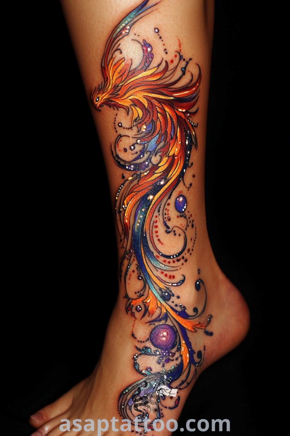 Celestial phoenix tattoo on the bride
