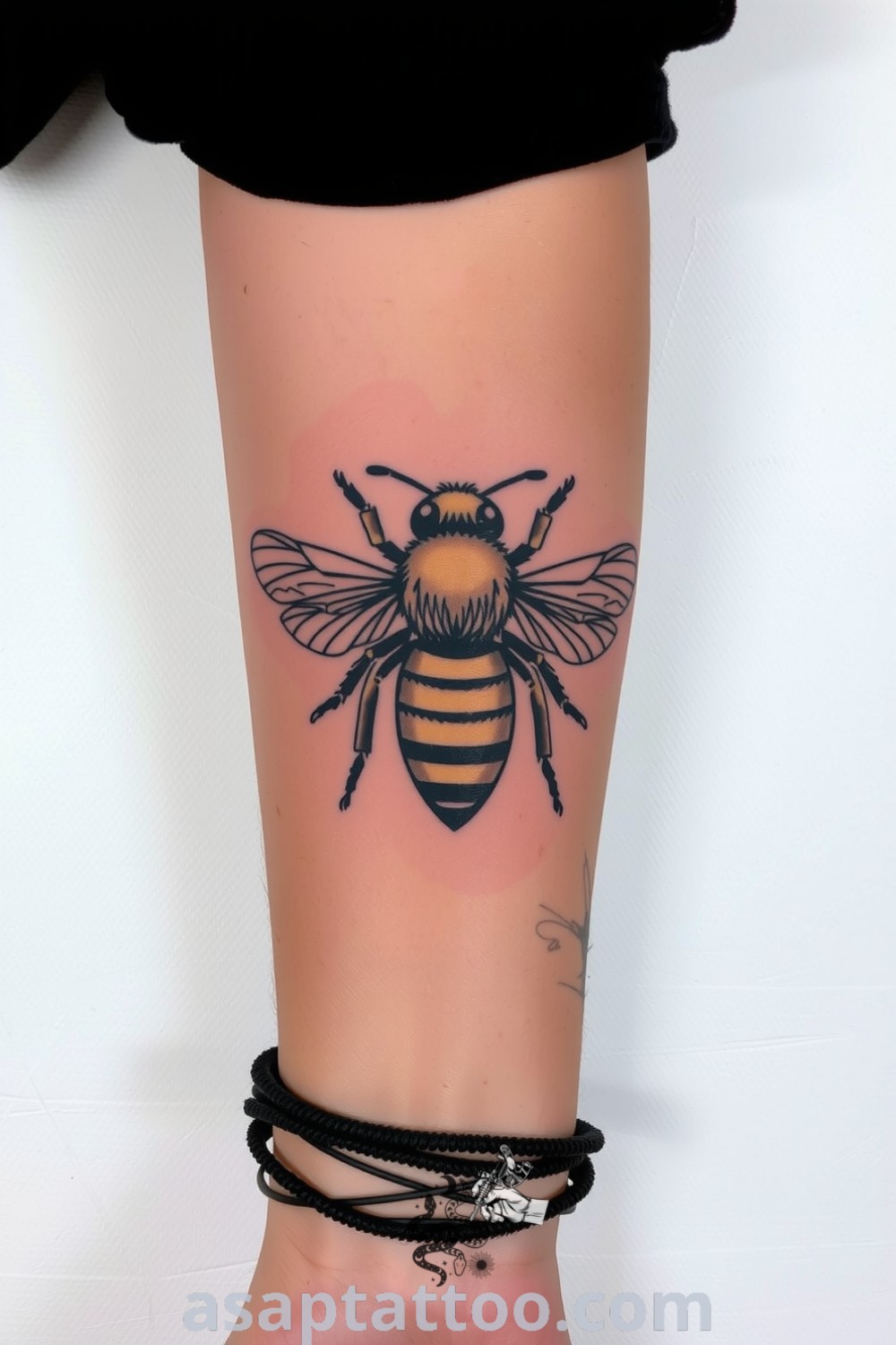Vintage bee tattoo with intricate linework, soft sepia tones, and delicate shading, celebrating nature