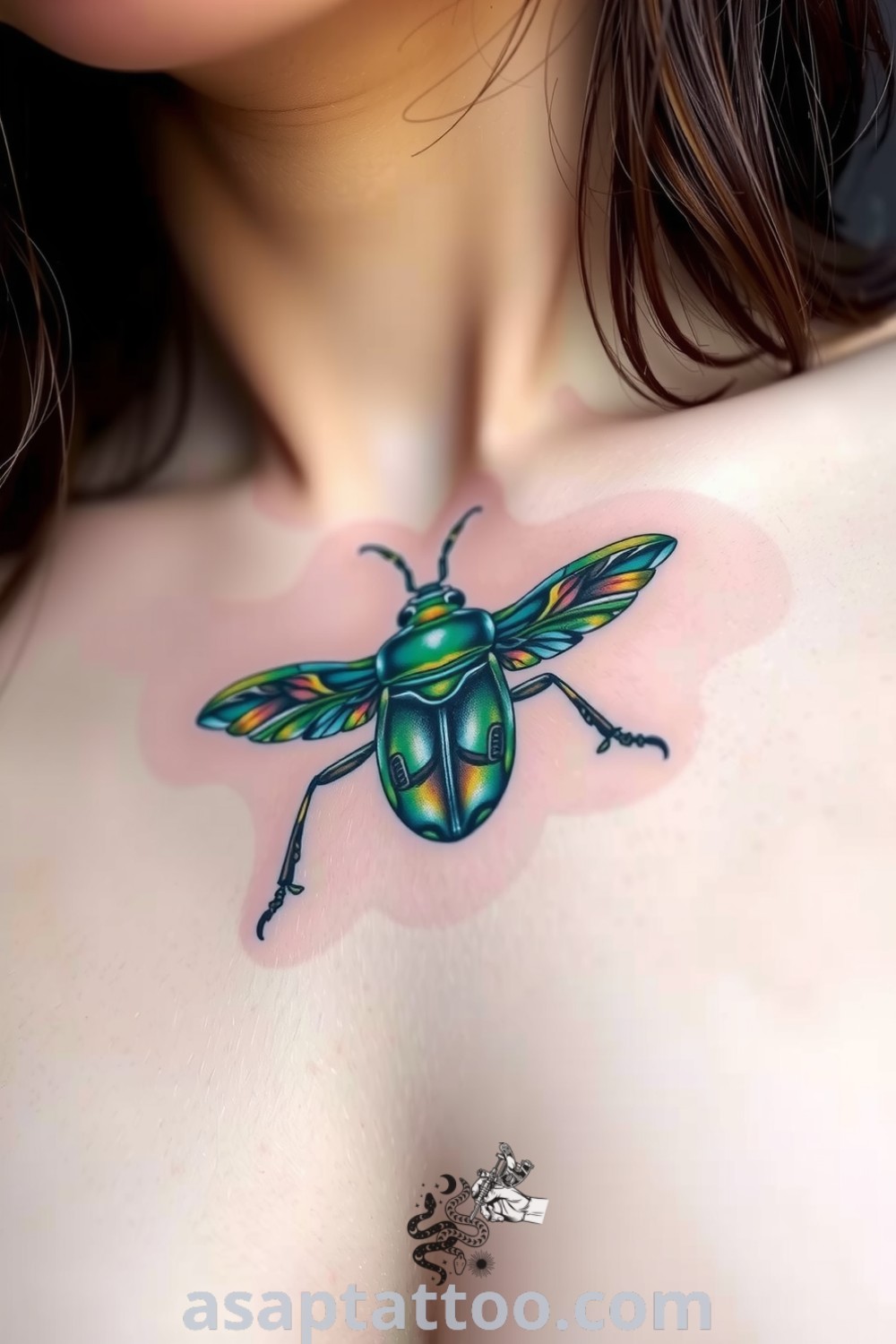 Baroque grasshopper tattoo with intricate linework and rich textures in vibrant greens and earth tones, creating an elegant design. This amazing tattoo idea you must see to believe. asaptattoo.com