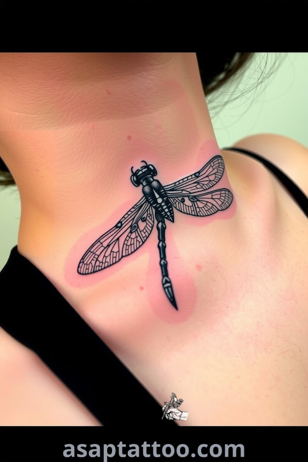 Intricate gothic dragonfly tattoo with detailed linework and rich ink saturation, symbolizing transformation and resilience. A gorgeous tattoo idea you must see to believe. asaptattoo.com