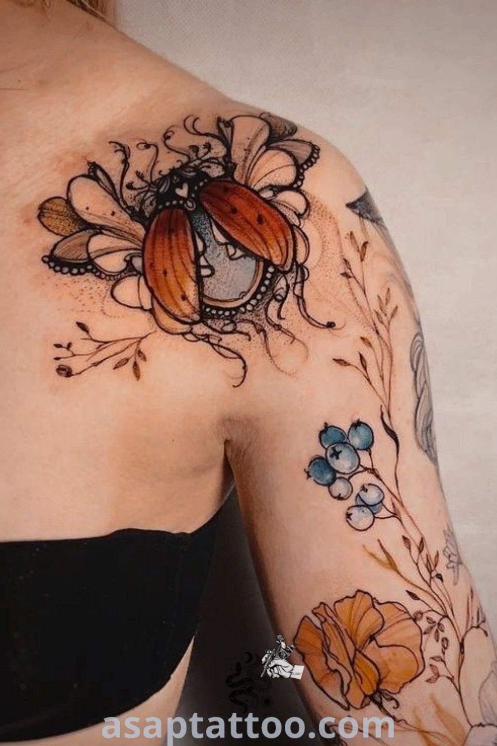 Beautiful insect tattoos featuring beetle, ladybug, and bee designs perfect for those seeking artistic body art. Explore tattoo inspiration at asaptattoo.com.