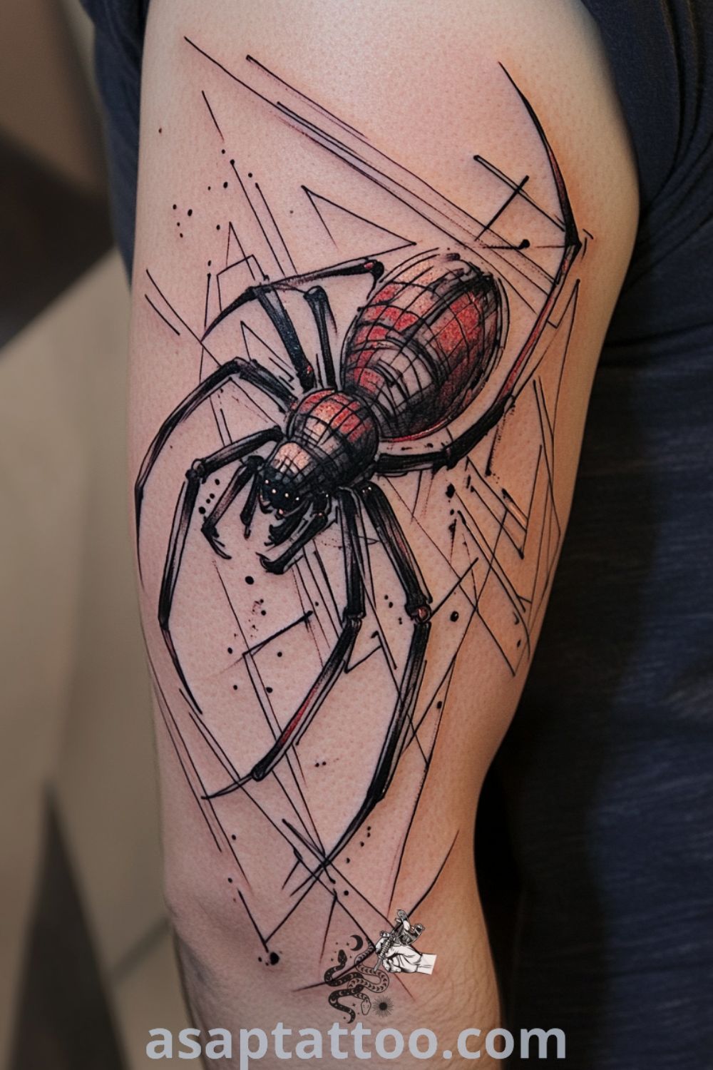 Cyberpunk spider tattoo with intricate linework and vibrant neon colors that pulse with energy, showcasing a fusion of technology and nature. A gorgeous tattoo idea you must see to believe. asaptattoo.com