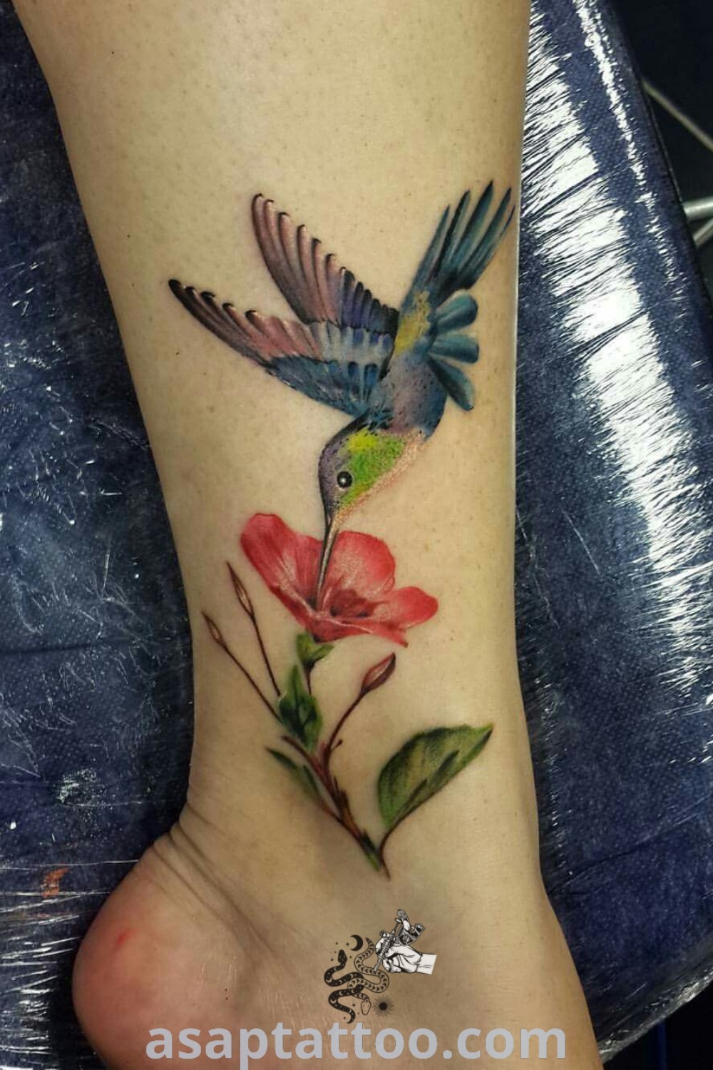 A small tattoo on the foot of a woman