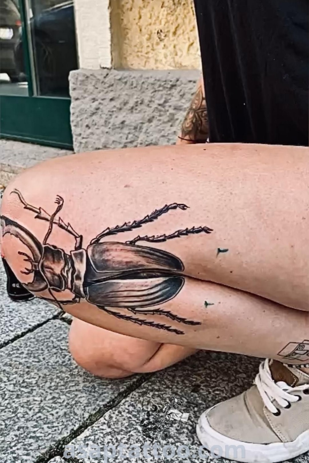 Artistic beetle tattoo design showcasing intricate details, perfect for those searching for cute and funky tattoo ideas. A must-see for tattoo lovers, find amazing inspiration at asaptattoo.com.