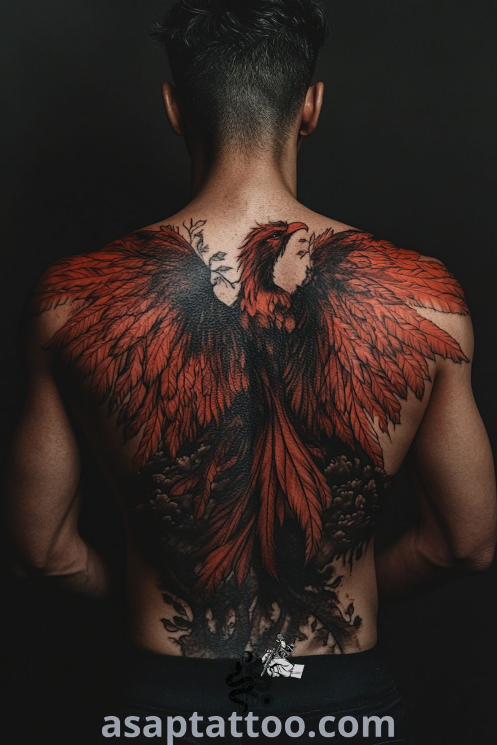 Intricate phoenix tattoo on a woman