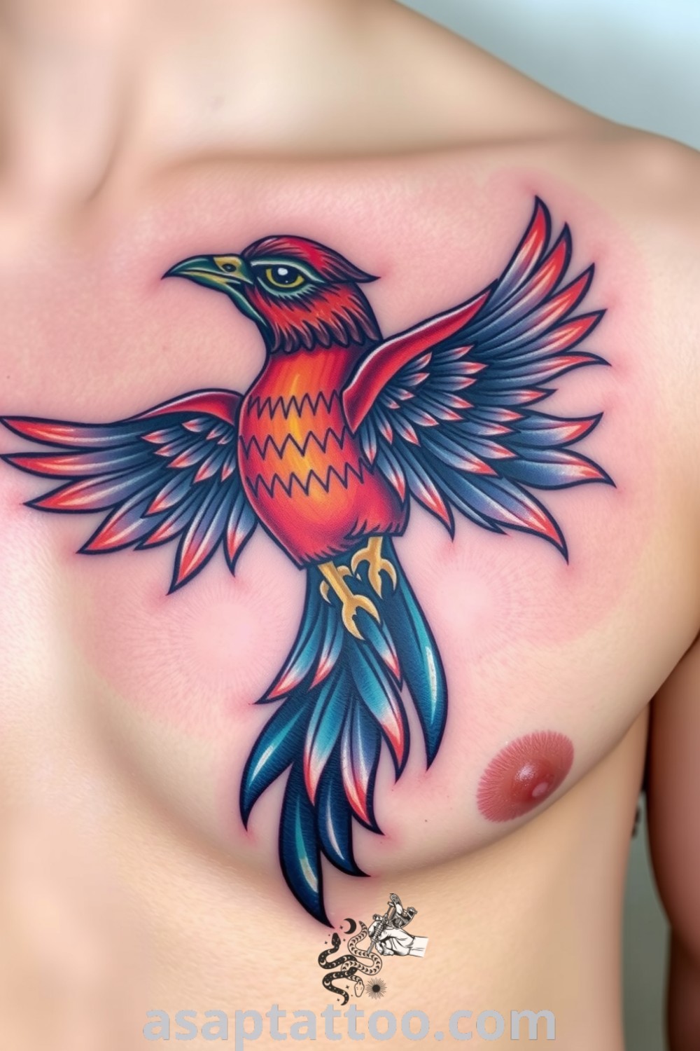 Renaissance bird tattoo with intricate detailing and vibrant colors, showcasing depth and movement, symbolizing freedom and transcendence. An elegant tattoo idea you must see to believe. asaptattoo.com