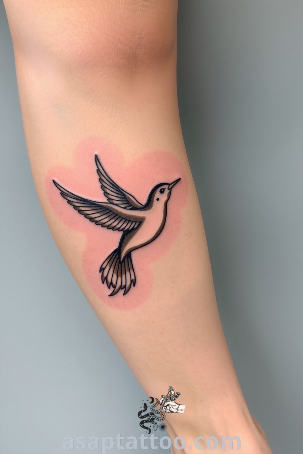 Metal etch bird tattoo with intricate linework and delicate gradients, showcasing an elegant flying design. An amazing tattoo idea you must see to believe. asaptattoo.com